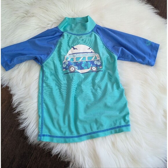 Uv Skinz Blue and Green Rashguard Swim Shirt Mock Neck 5T Top - Picture 1 of 5